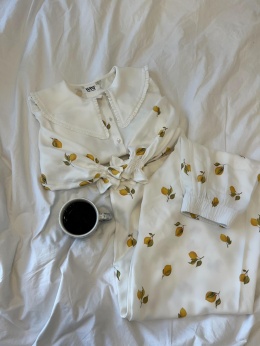 KOMPLET DOMOWY W CYTRYNY Z KOŁNIERZYKIEM SPODNIE