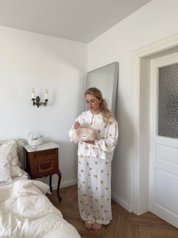 KOMPLET DOMOWY W CYTRYNY Z KOŁNIERZYKIEM SPODNIE