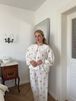 KOMPLET DOMOWY W CYTRYNY Z KOŁNIERZYKIEM SPODNIE