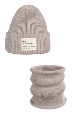 Komplet czapka i komin – 100% wełny merino “BRIGID NEW” – BEIGE