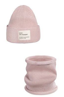 Komplet czapka i komin – 100% wełny merino “BRIGID NEW” – PUDROWY RÓŻ