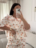 PIŻAMA DAMSKA Z FALBANKAMI MANDARYNKI KRÓTKI RĘKAW