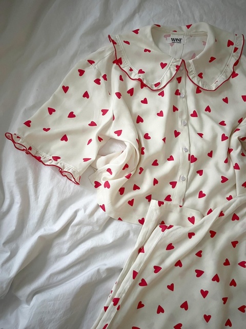 PIŻAMA DAMSKA Z FALBANKAMI SERDUSZKA SPODNIE WISKOZA