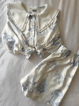 PIŻAMA ŚWIĄTECZNA Z KOŁNIERZYKIEM SPODENKI LUNA BLUE