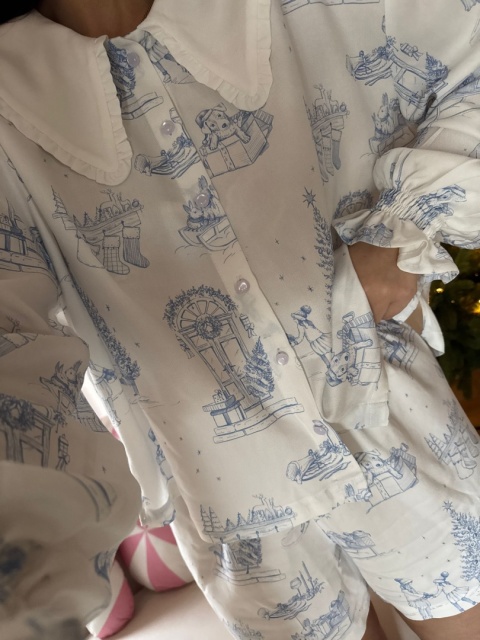 PIŻAMA ŚWIĄTECZNA Z KOŁNIERZYKIEM SPODENKI LUNA BLUE