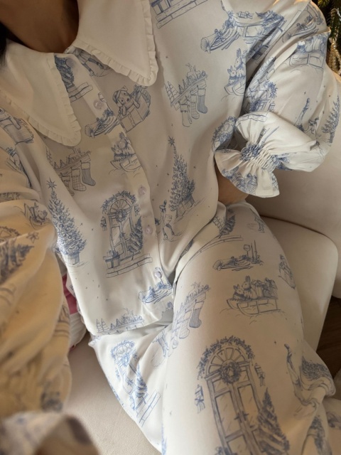 PIŻAMA ŚWIĄTECZNA Z KOŁNIERZYKIEM SPODNIE LUNA BLUE