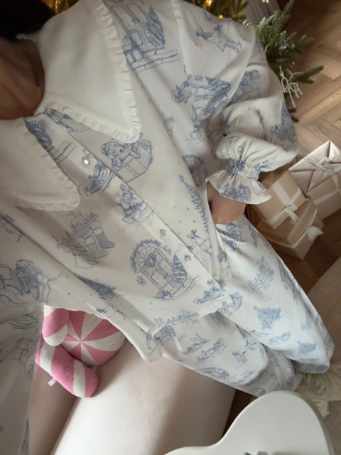 PIŻAMA ŚWIĄTECZNA Z KOŁNIERZYKIEM SPODNIE LUNA BLUE