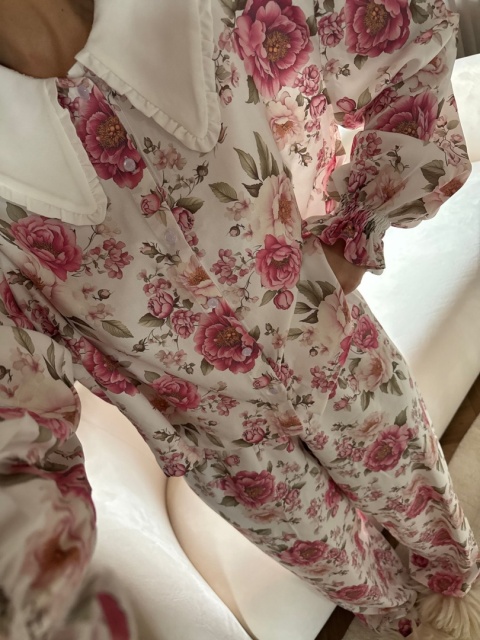 KOMPLET DOMOWY W KWIATY Z KOŁNIERZYKIEM ROSALINA DREAM SPODNIE