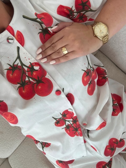 BLUZKA BIAŁA BAWEŁNIANA W POMIDORY Z BUFIASTYMI RĘKAWAMI TOMATO