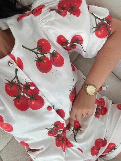 BLUZKA BIAŁA BAWEŁNIANA W POMIDORY Z BUFIASTYMI RĘKAWAMI TOMATO