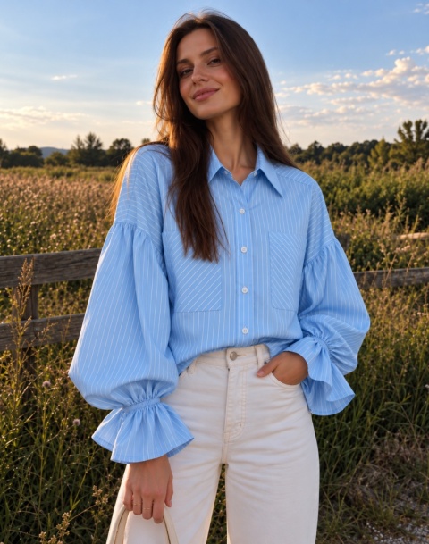 Bluzka damska RIVIERA oversize – bufiaste rękawy