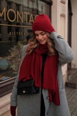 Czapka damska beanie z wełny merino 100% – bordo NAOMI