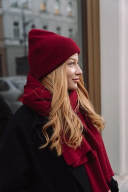 Czapka damska beanie z wełny merino 100% – bordo NAOMI