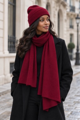 Szal damski PENELOPE – 100% wełny merino – bordowy