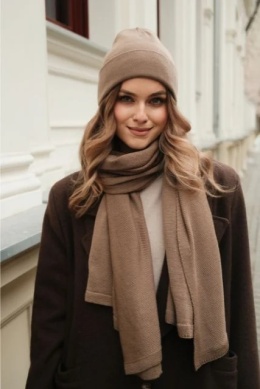 Szal damski PENELOPE – 100% wełny merino – camel