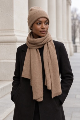 Szal damski PENELOPE – 100% wełny merino – camel